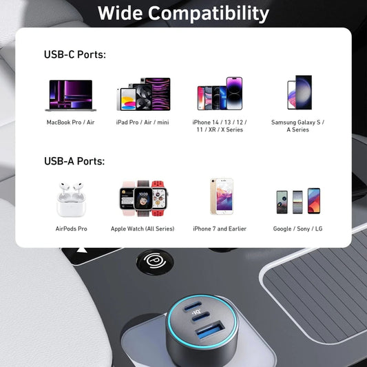 Anker 67W Car Charger – Ultra-Compact Fast Charging with 3 Ports